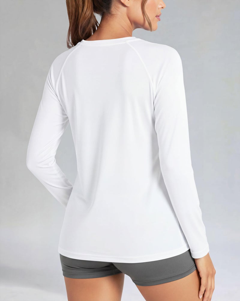 Boladeci Swim Shirts for Woman White Long Sleeve Sun Shirts Uv Protection Rash Guard SPF Cooling Workout XL - Image 2